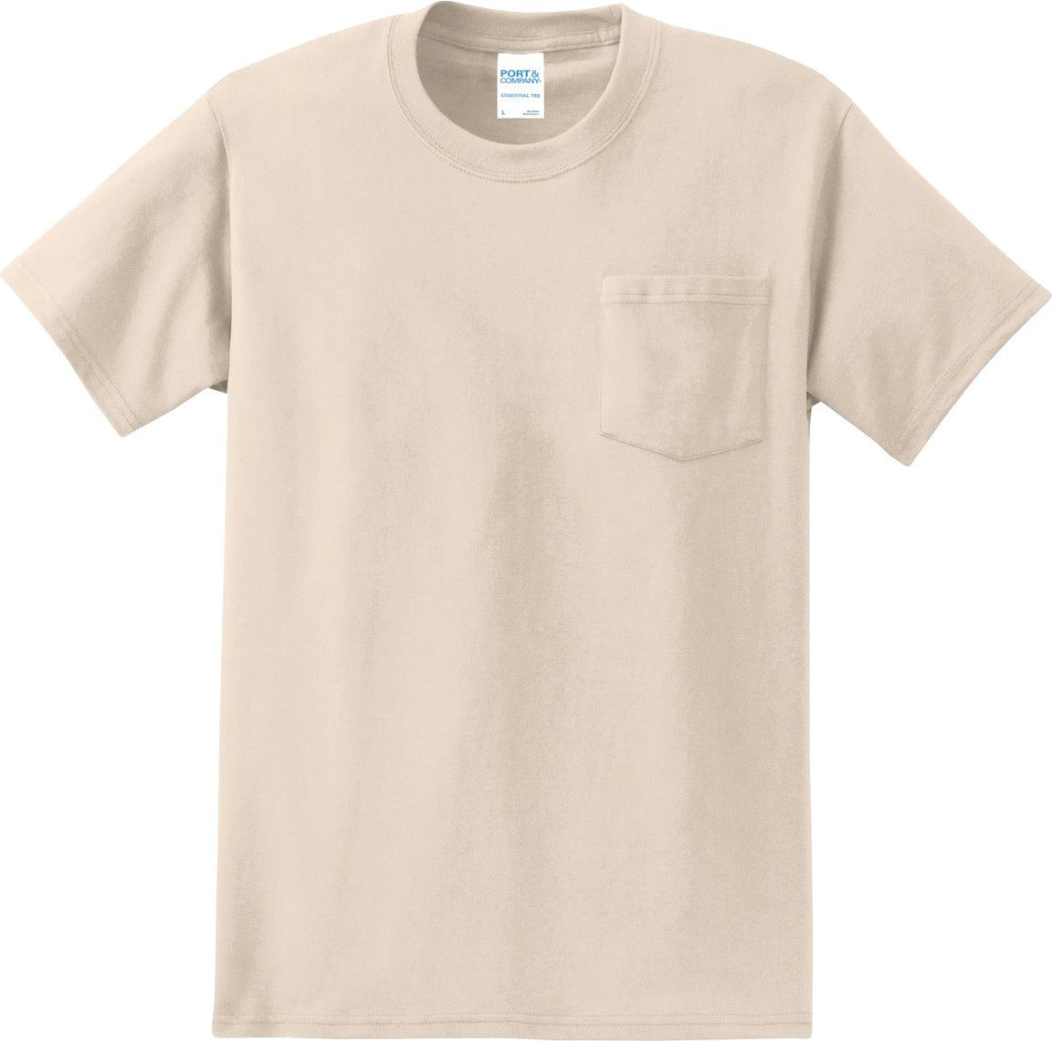 Front View of Natural Port & Co Essential Pocket Tee. PC61P