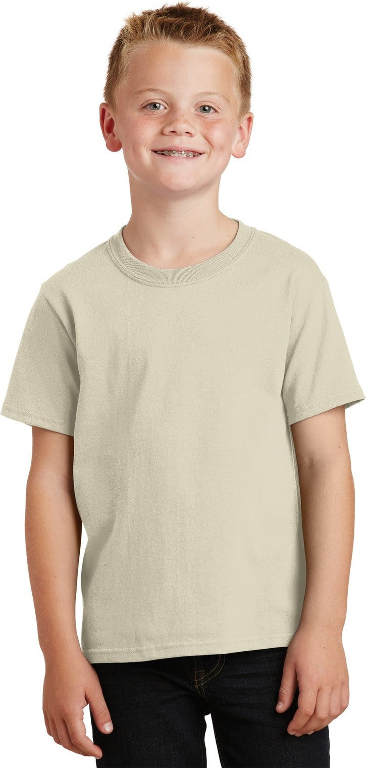 Front View of Natural Port & Co Youth Core Cotton Tee. PC54Y