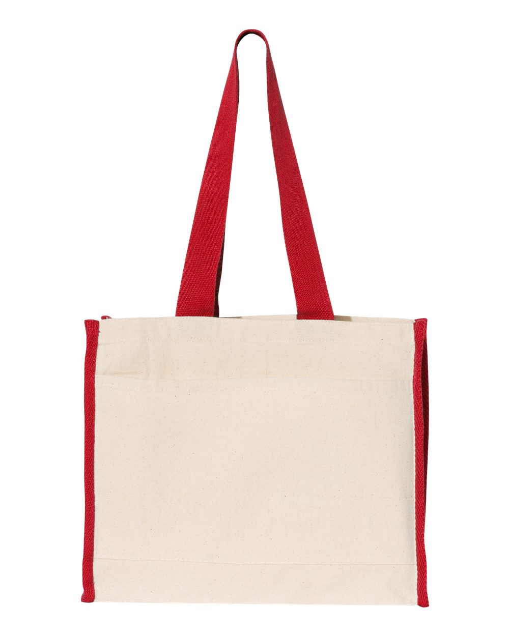 Front View of Natural/ Red 14L Tote with Contrast-Color Handles - Q1100