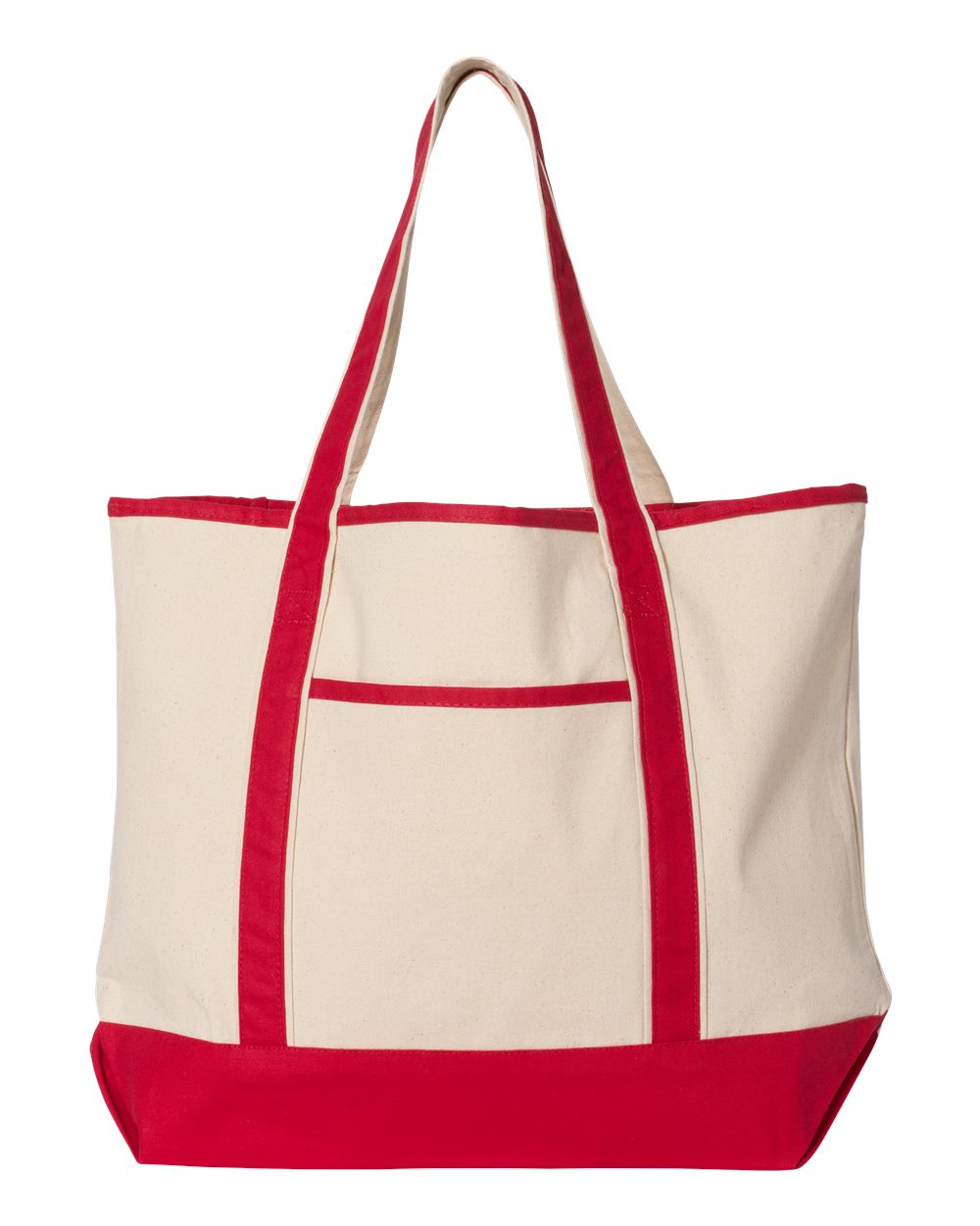 Front View of Natural/ Red 34.6L Large Canvas Deluxe Tote - Q1500