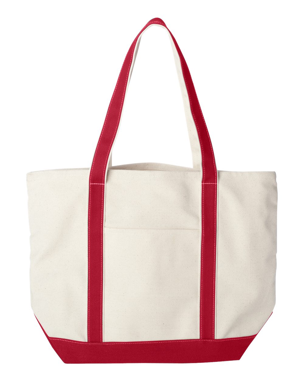 Front View of Natural/ Red Carmel Classic XL Cotton Canvas Resort Tote - 8872