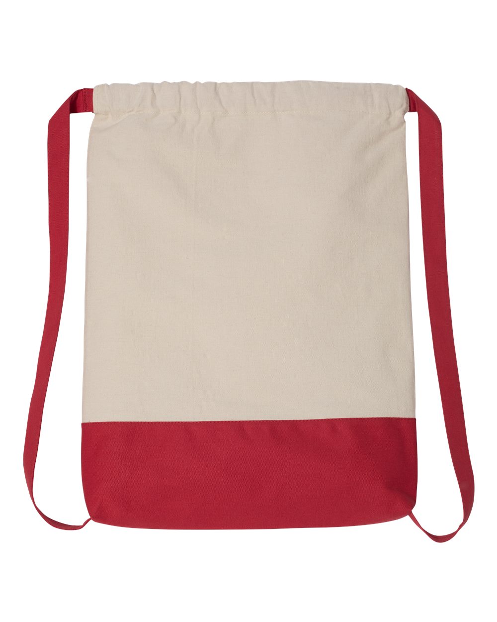 Front View of Natural/ Red Drawstring Backpack - 8876