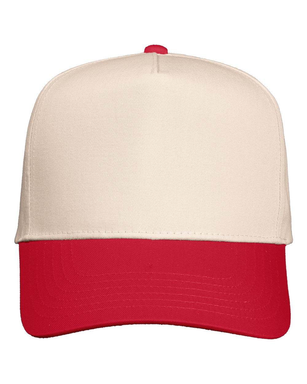 Front View of Natural/ Red Five-Panel Twill Cap - 8869