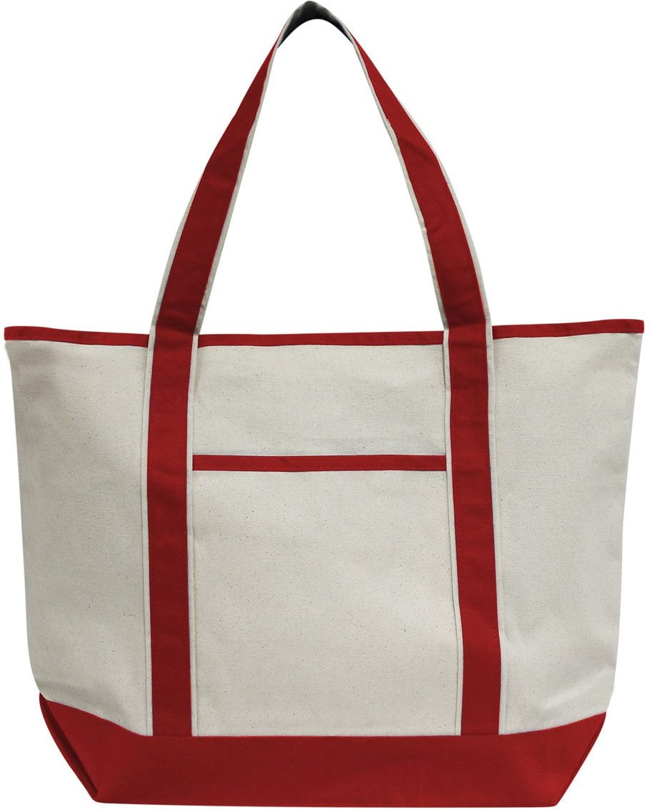 Front View of Natural/ Red Promotional Heavyweight Large Beach Tote - OAD103
