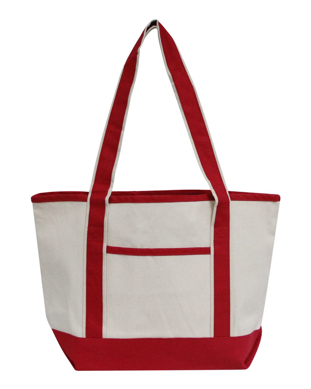 Front View of Natural/ Red Promotional Heavyweight Medium Beach Tote - OAD102