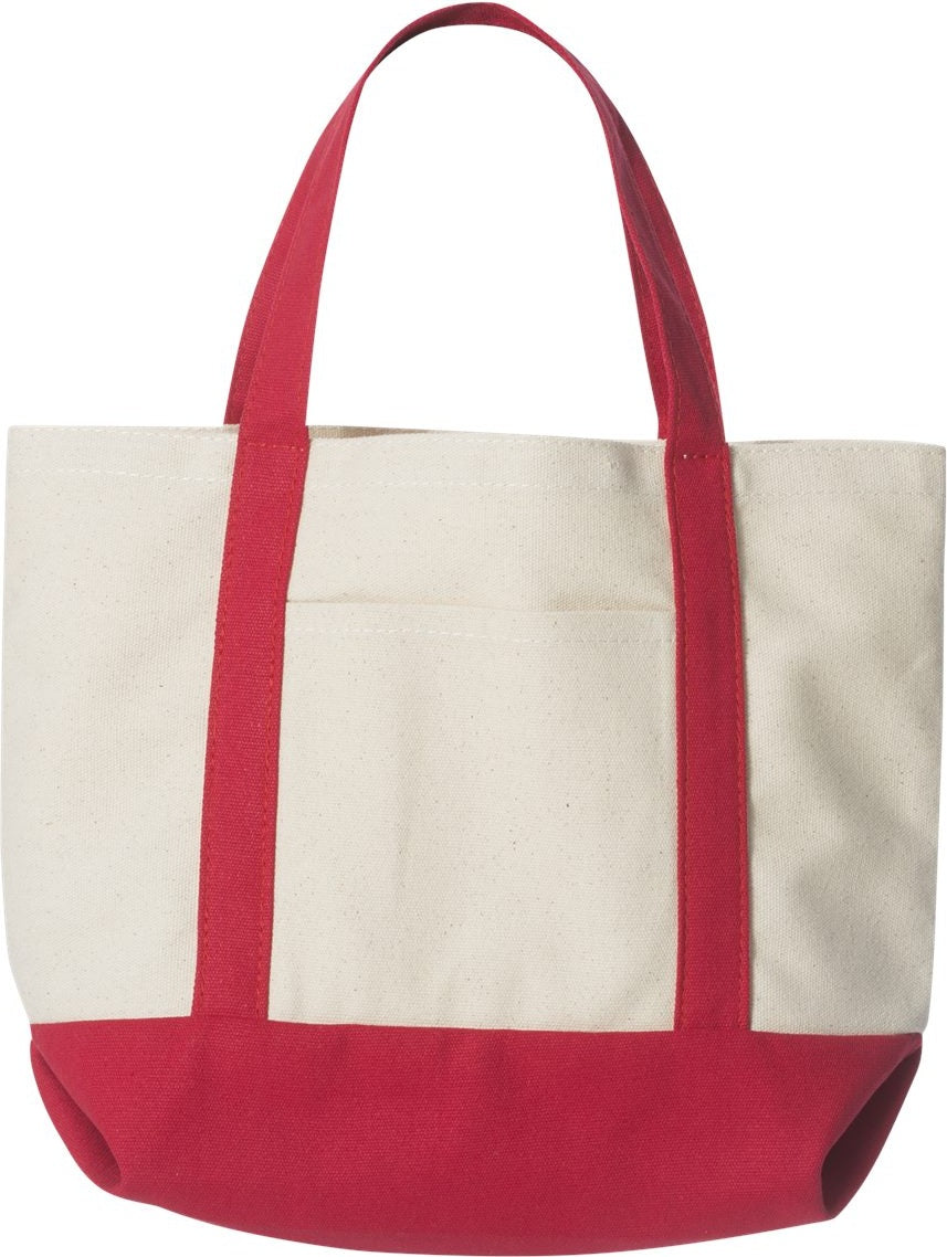 Front View of Natural/ Red Seaside Boater Tote - 8867