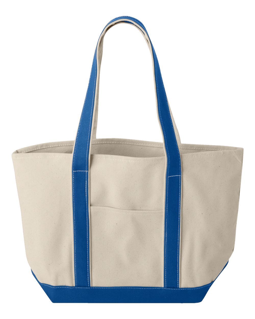 Front View of Natural/ Royal Windward Large Cotton Canvas Classic Resort Tote - 8871