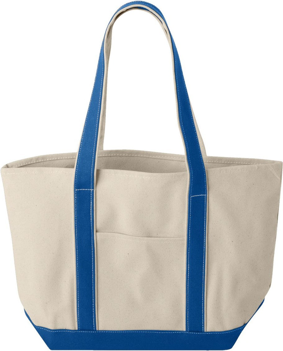 Front View of Natural/ Royal Windward Large Cotton Canvas Classic Resort Tote - 8871