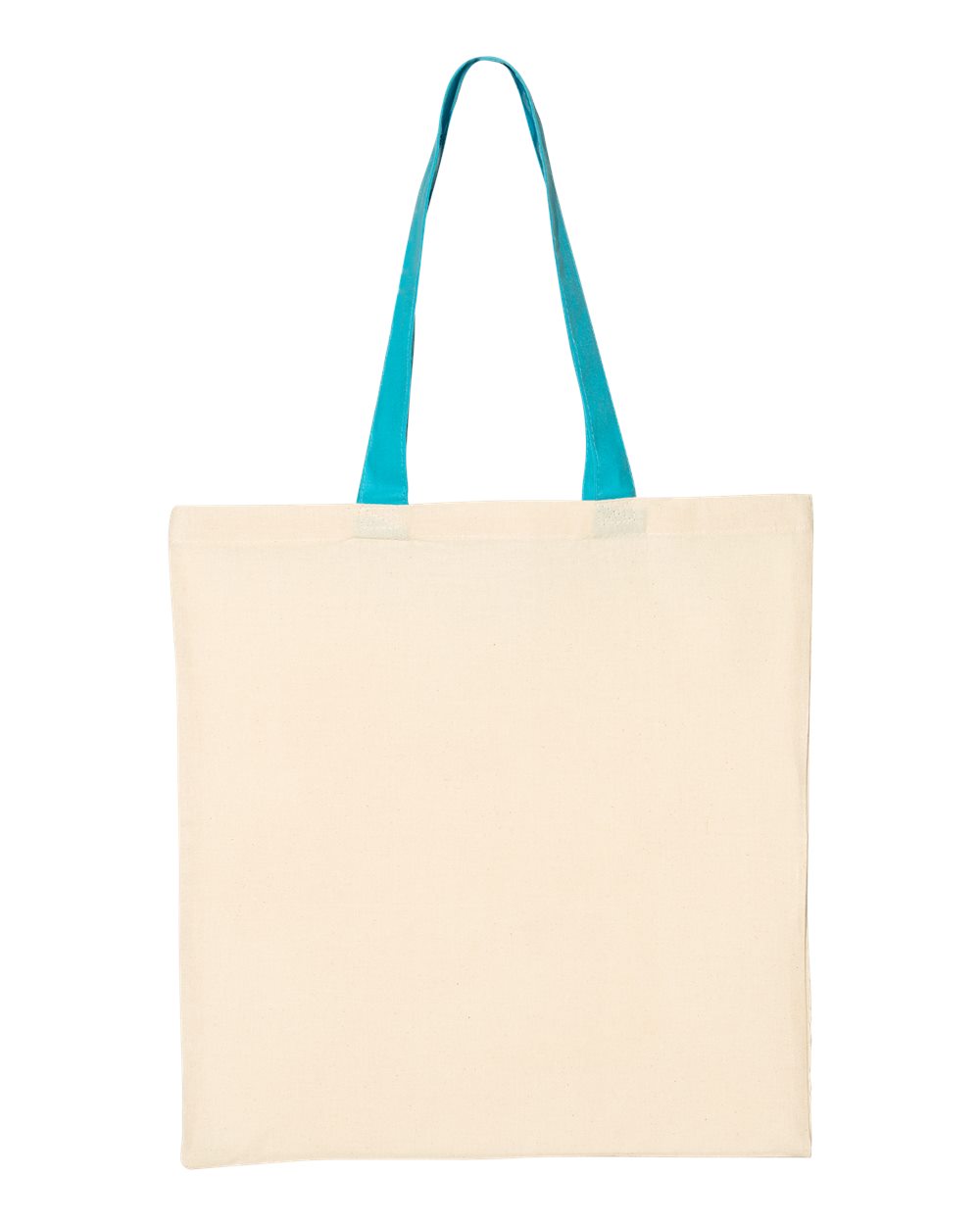 Front View of Natural/ Turquoise Economical Tote with Contrast-Color Handles - QTB6000