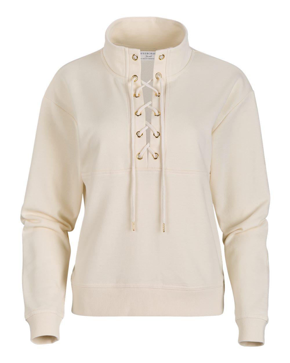 Front View of Natural Women&#39;s Lace Up Pullover - BW5401