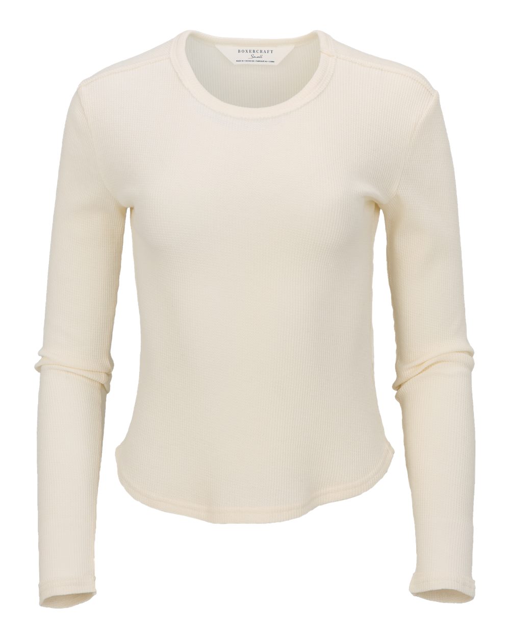 Front View of Natural Women's Waffle Knit Baby Long Sleeve T-Shirt - BW3103