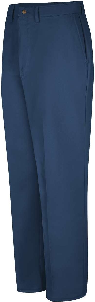 Front View of Navy - 34I Plain Front Casual Cotton Pants - PC44