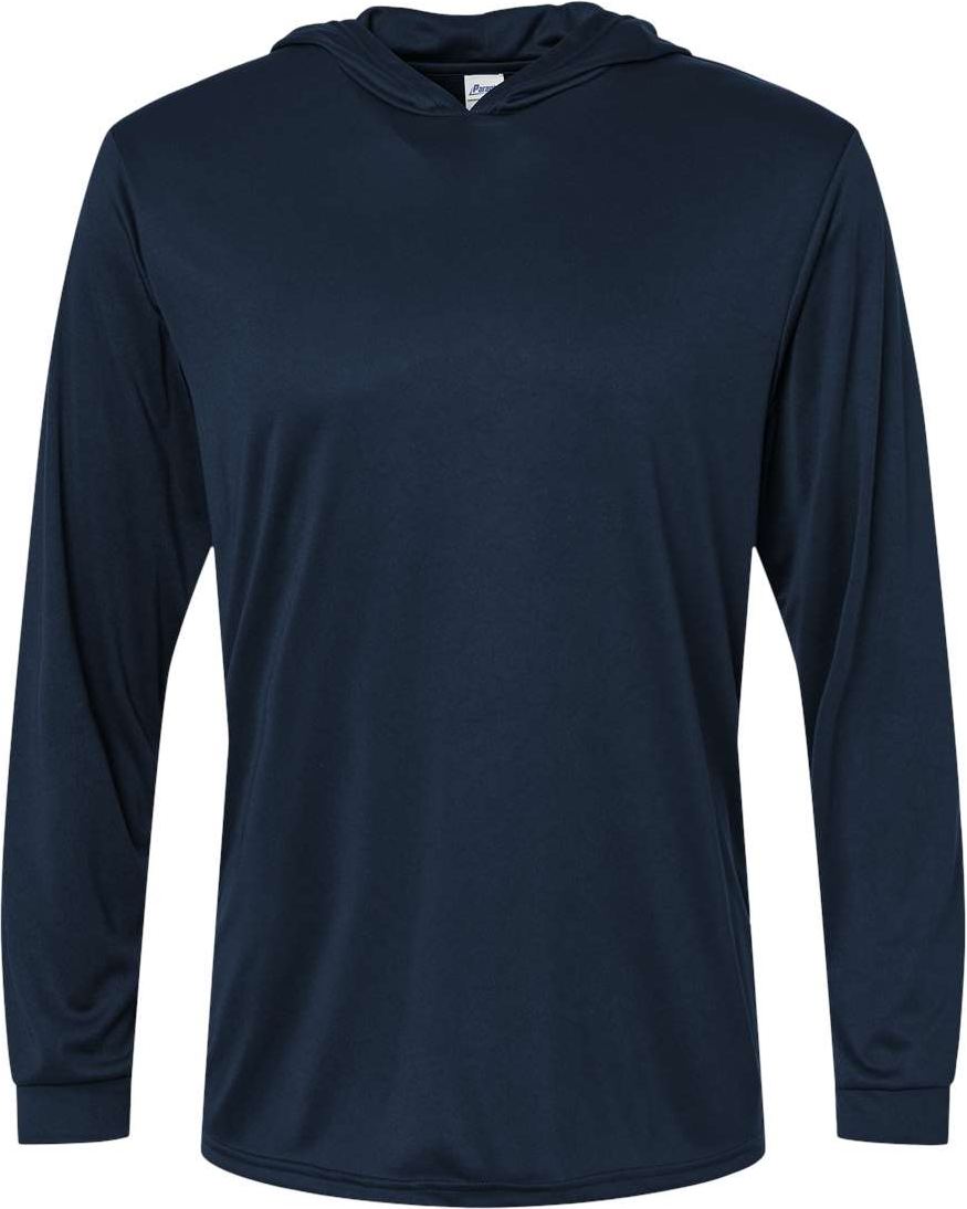 Front View of Navy Bahama Performance Hooded Long Sleeve T-Shirt - 220