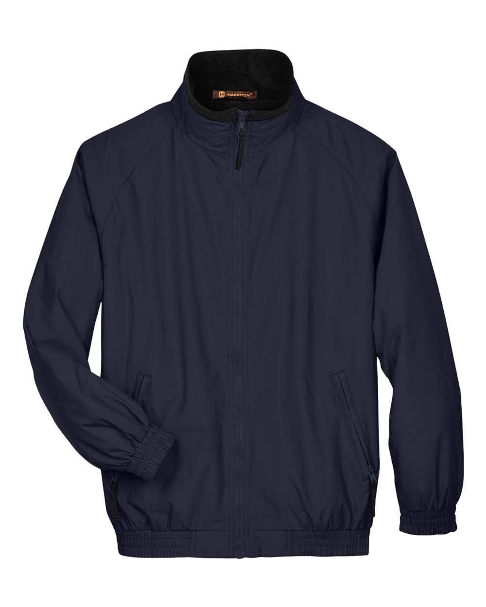 Front View of Navy/ Black Unisex Fleece Lined Nylon Jacket - M740