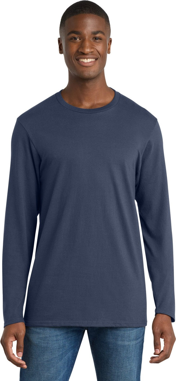 Front View of Navy Blue Port & Co Long Sleeve Bouncer Tee PC600LS