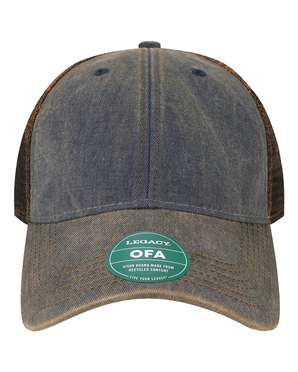 Front View of Navy/ Brown Old Favorite Trucker Cap - OFA