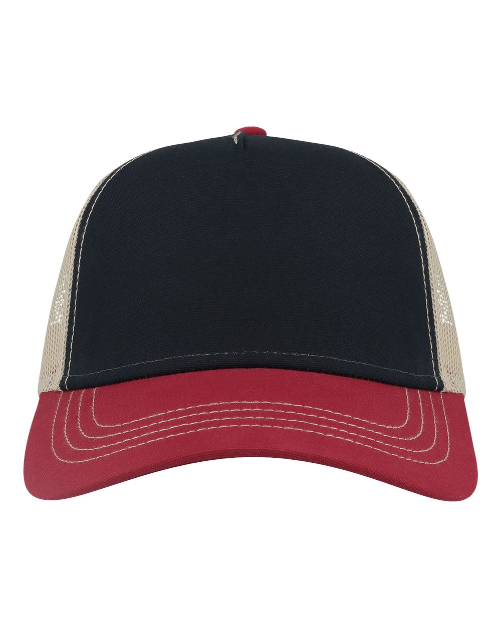 Front View of Navy/ Burgundy/ Khaki Sustainable Canvas Cap - RAPPER