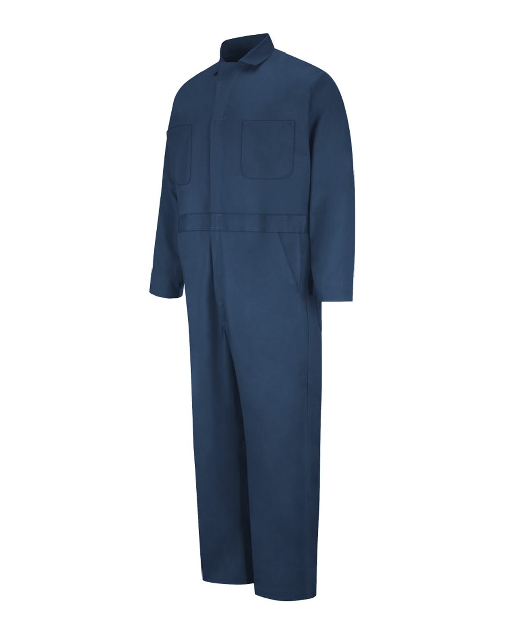 Front View of Navy Button-Front Cotton Coverall Additional Sizes - CC16EXT