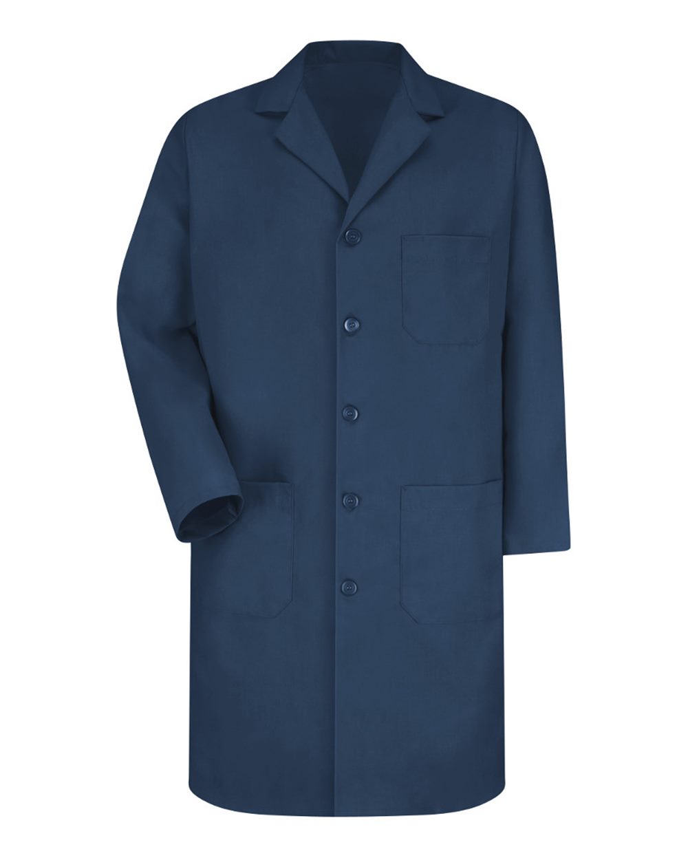 Front View of Navy Button Front Lab Coat Extended Sizes - KP14EXT