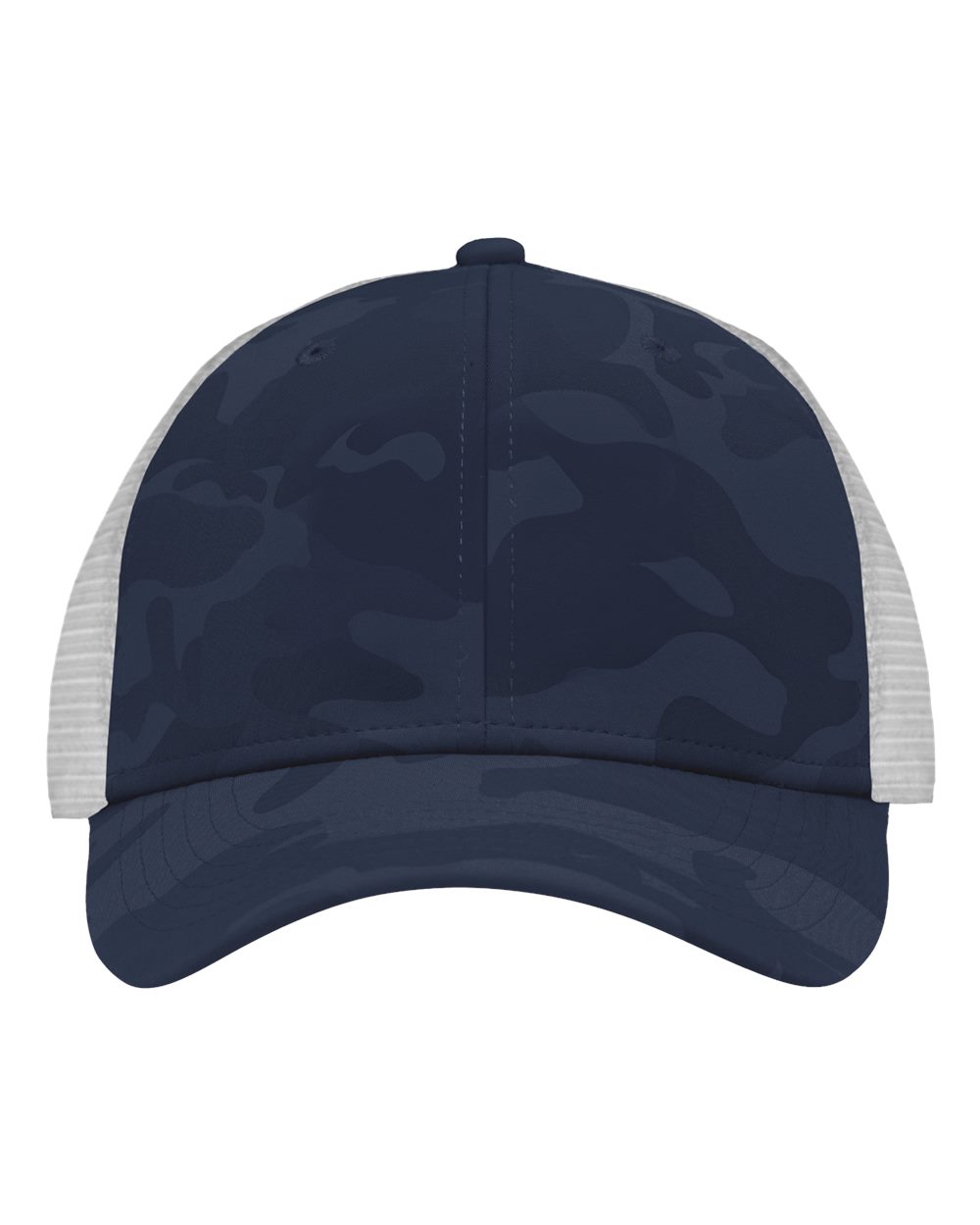 Front View of Navy Camo/ White Traditional Lo-Pro Mesh Back Trucker Fit Cap - SP1450