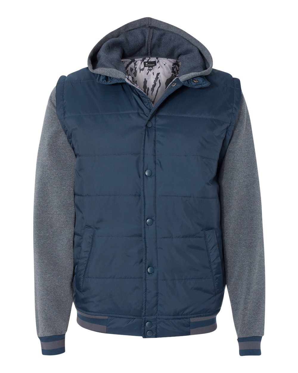 Front View of Navy/ Charcoal Nylon Vest with Fleece Sleeves - 8701