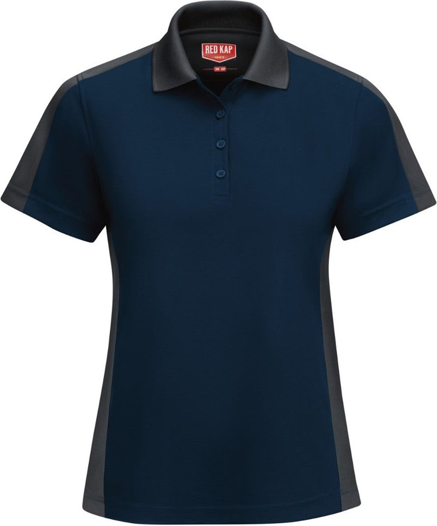 Front View of Navy/ Charcoal Women's Short Sleeve Performance Knit Two-Tone Polo - SK53