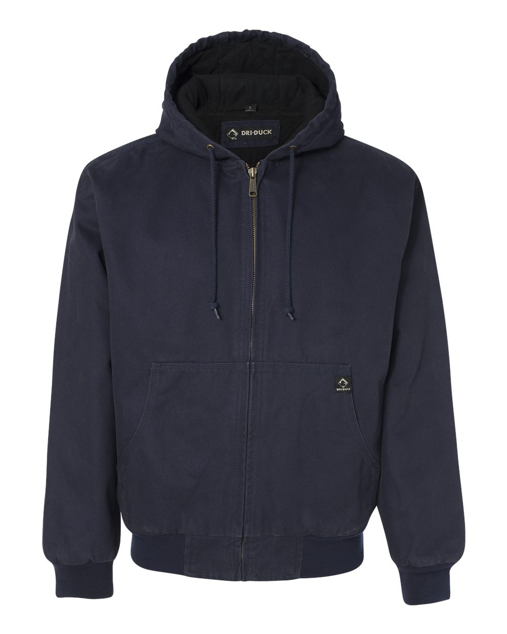 Front View of Navy Cheyenne Boulder Cloth™ Hooded Jacket with Tricot Quilt Lining - 5020