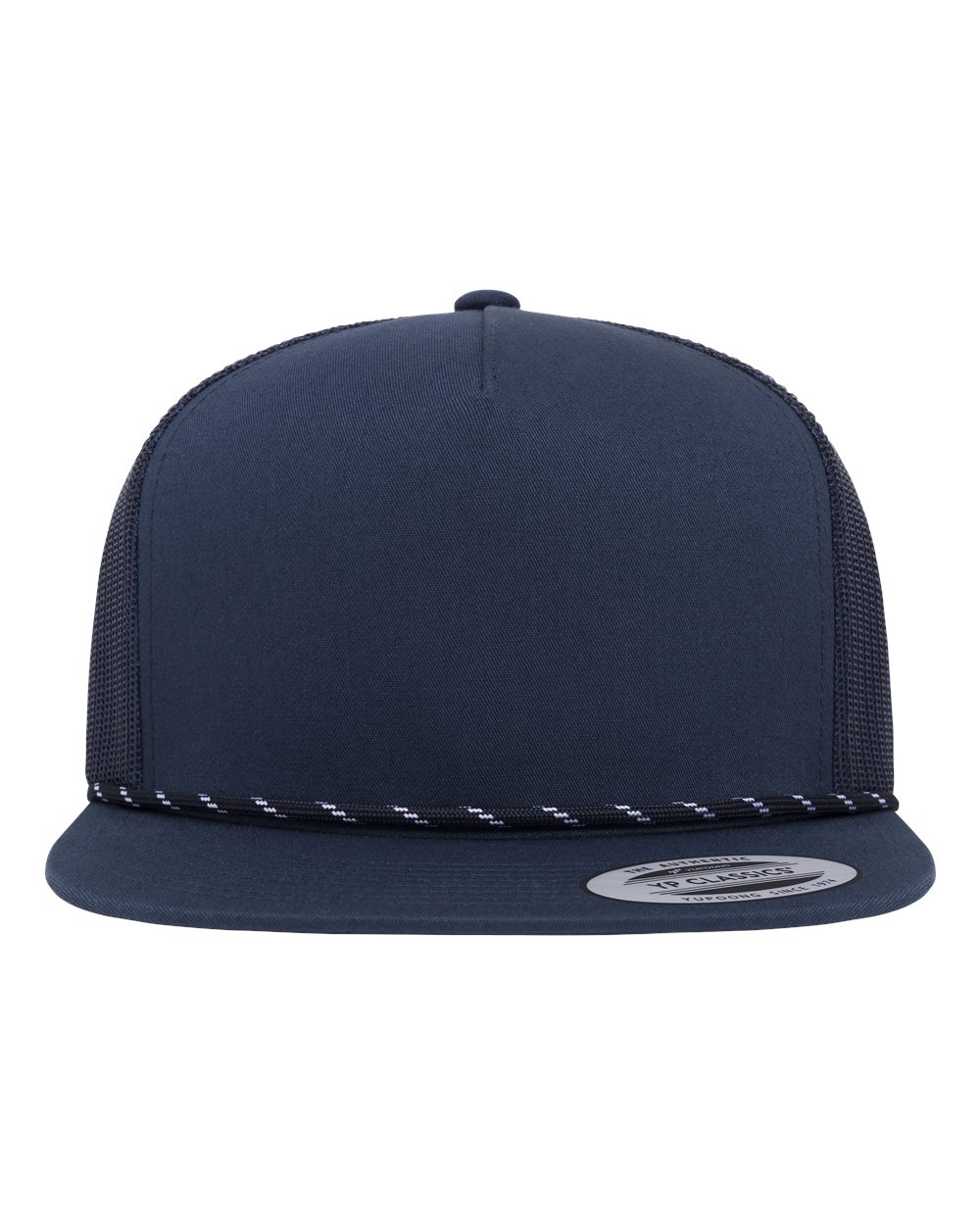 Front View of Navy Classic Five-Panel Trucker Rope Cap - 6006BD plain