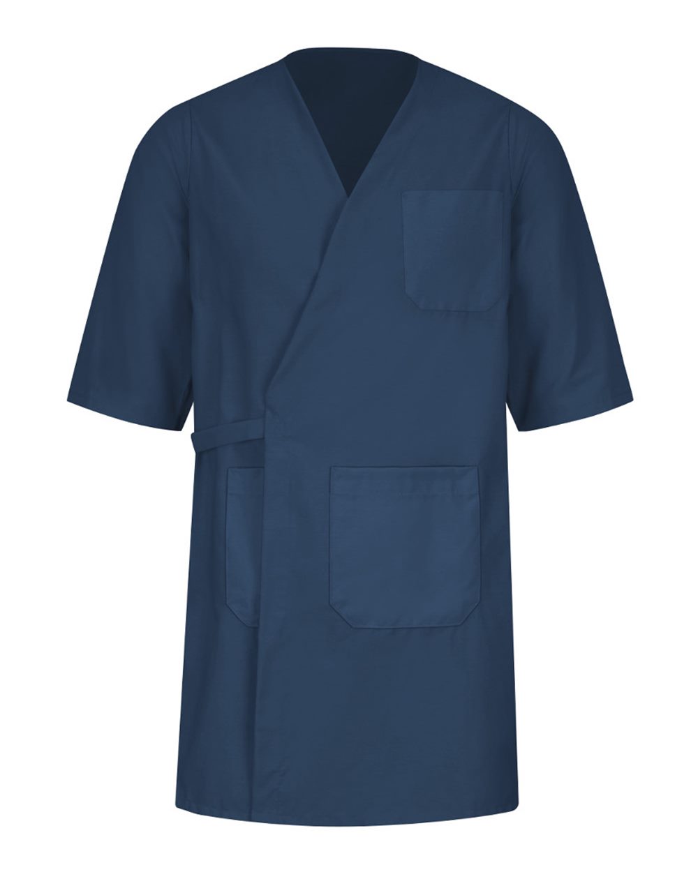Front View of Navy Collarless Butcher Wrap - WP10