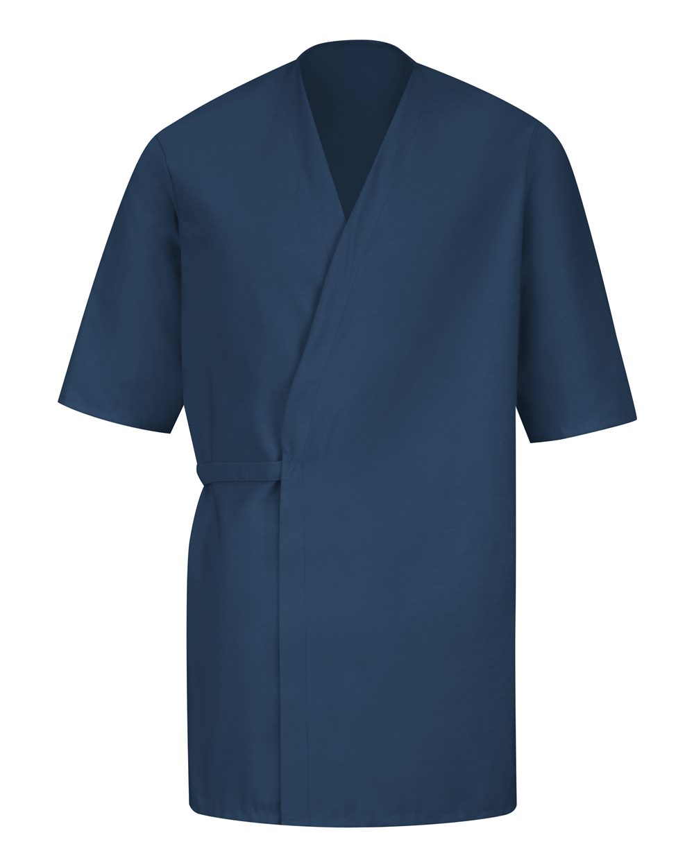 Front View of Navy Collarless Poplin Butcher Wrap - WP18