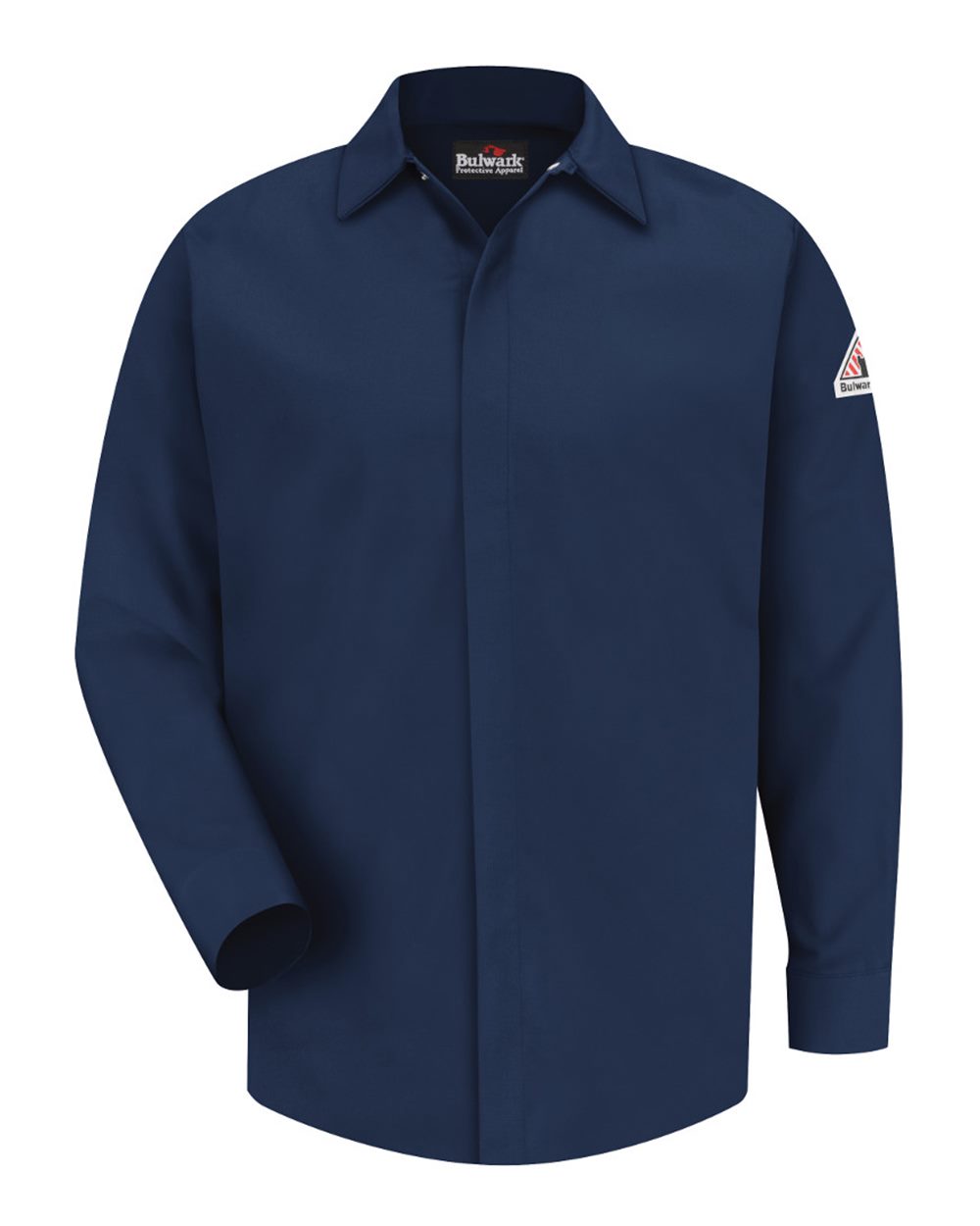 Front View of Navy Concealed-Gripper Pocketless Long Sleeve Shirt - CoolTouch® 2 - SMS2