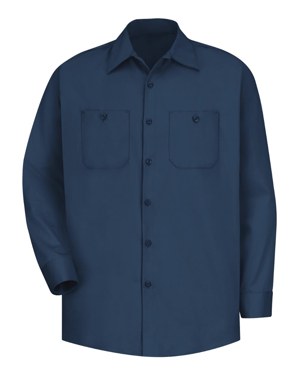 Front View of Navy Cotton Long Sleeve Uniform Shirt - Tall Sizes - SC30T