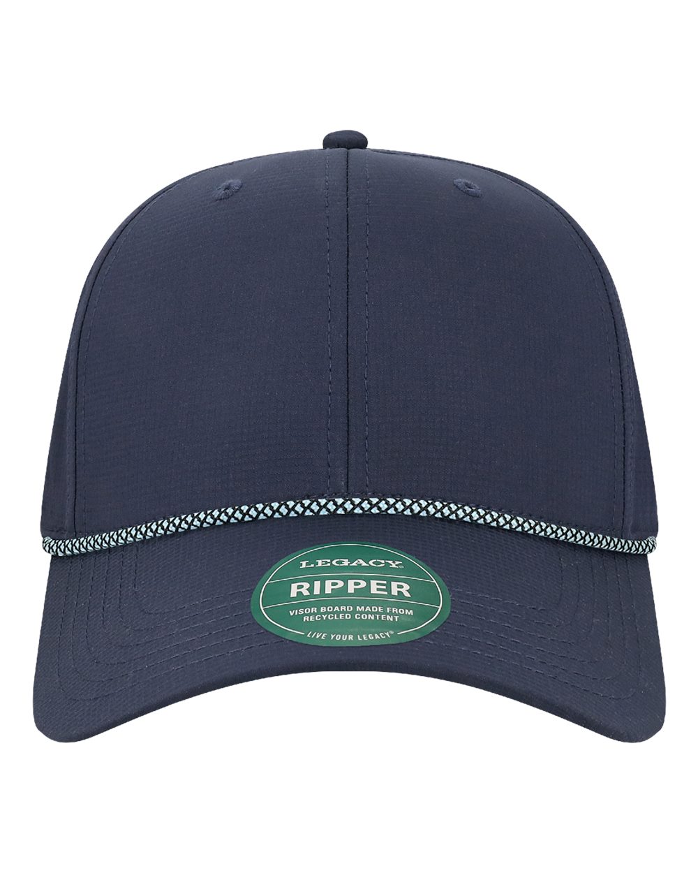 Front View of Navy/ Crystal Blue Six-Panel Ripstop Rope Cap - RIPPER