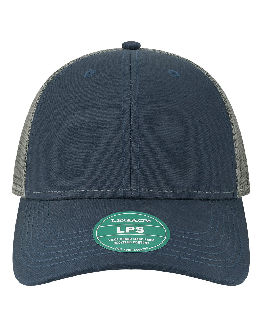 Front View of Navy/ Dark Grey Lo-Pro Snapback Trucker Cap - LPS