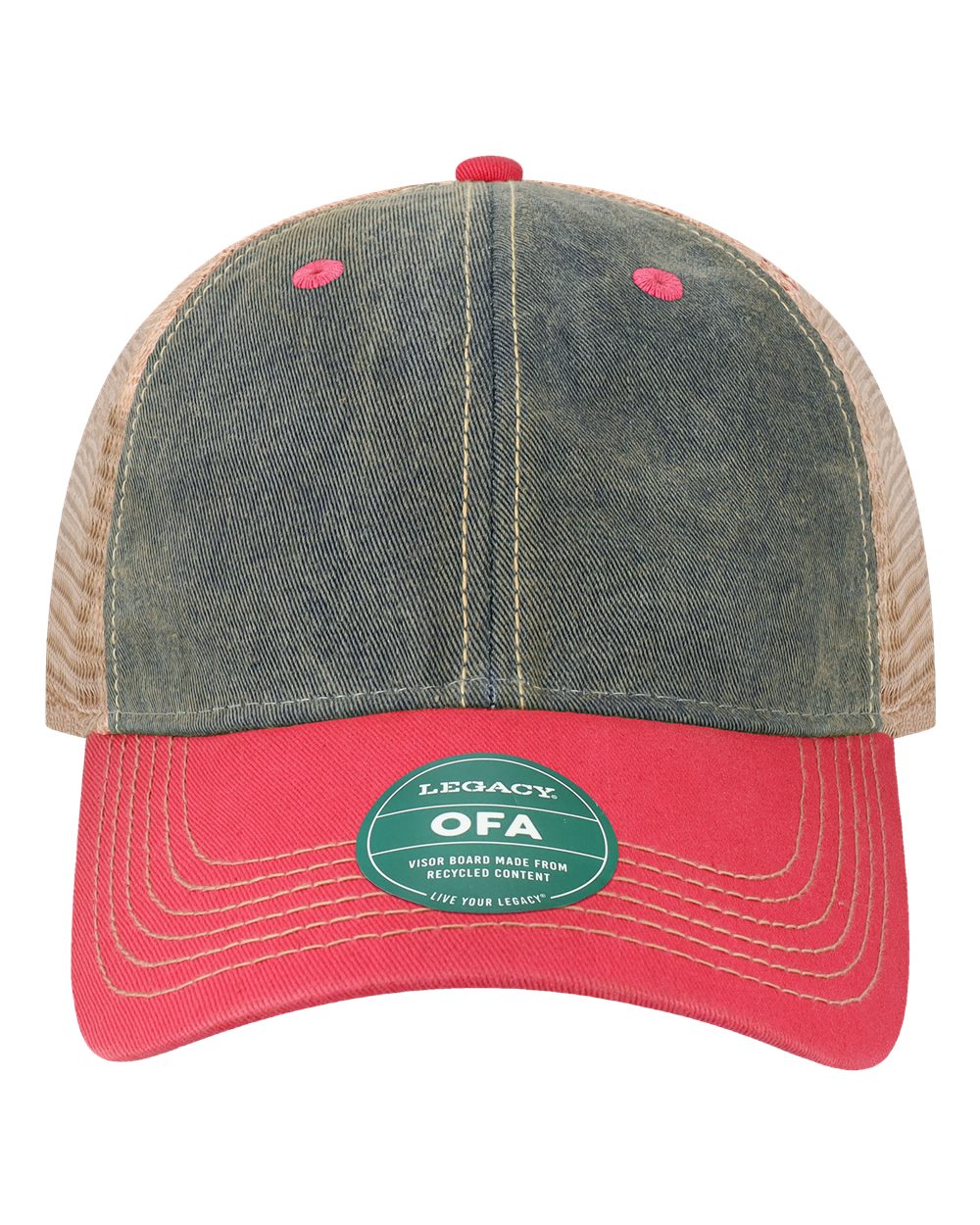 Front View of Navy/ Dark Pink Old Favorite Trucker Cap - OFA