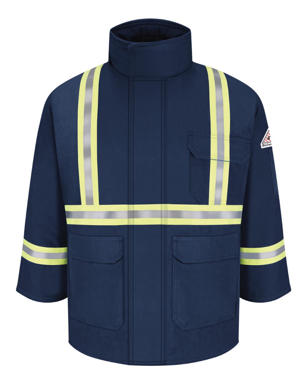 Front View of Navy Deluxe Parka With Reflective Trim - EXCEL FR® ComforTouch - JLPC