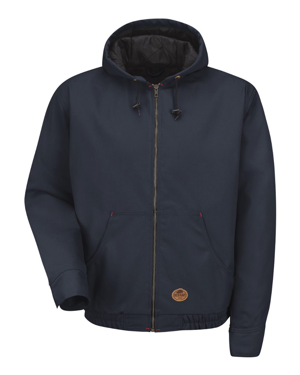 Front View of Navy Duck Blended Duck Zip-Front Hooded Jacket - JD20