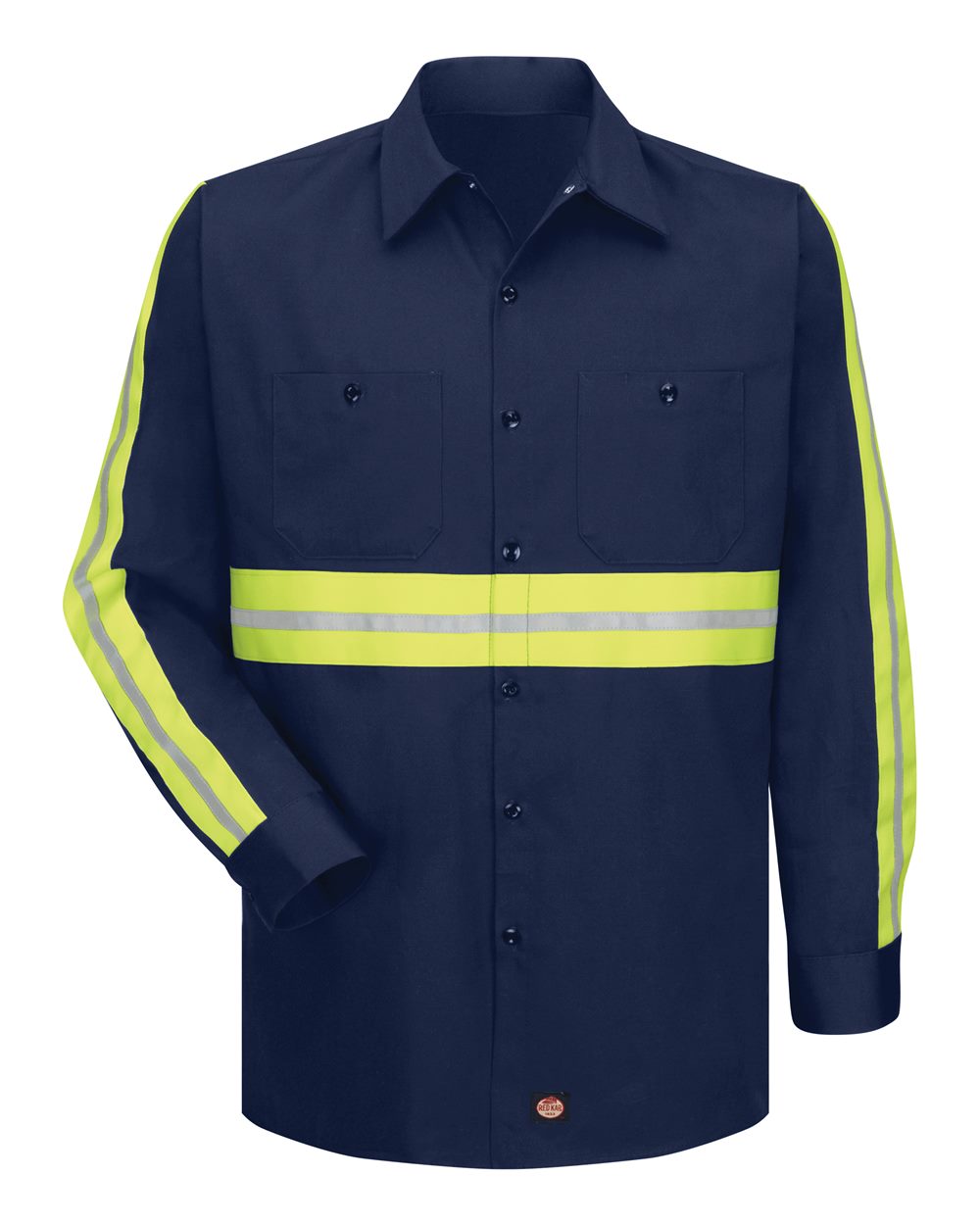 Front View of Navy Enhanced Visibility Long Sleeve Cotton Work Shirt - SC30E