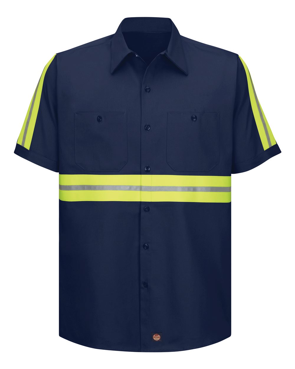 Front View of Navy Enhanced Visibility Short Sleeve Cotton Work Shirt - Tall Sizes - SC40ET