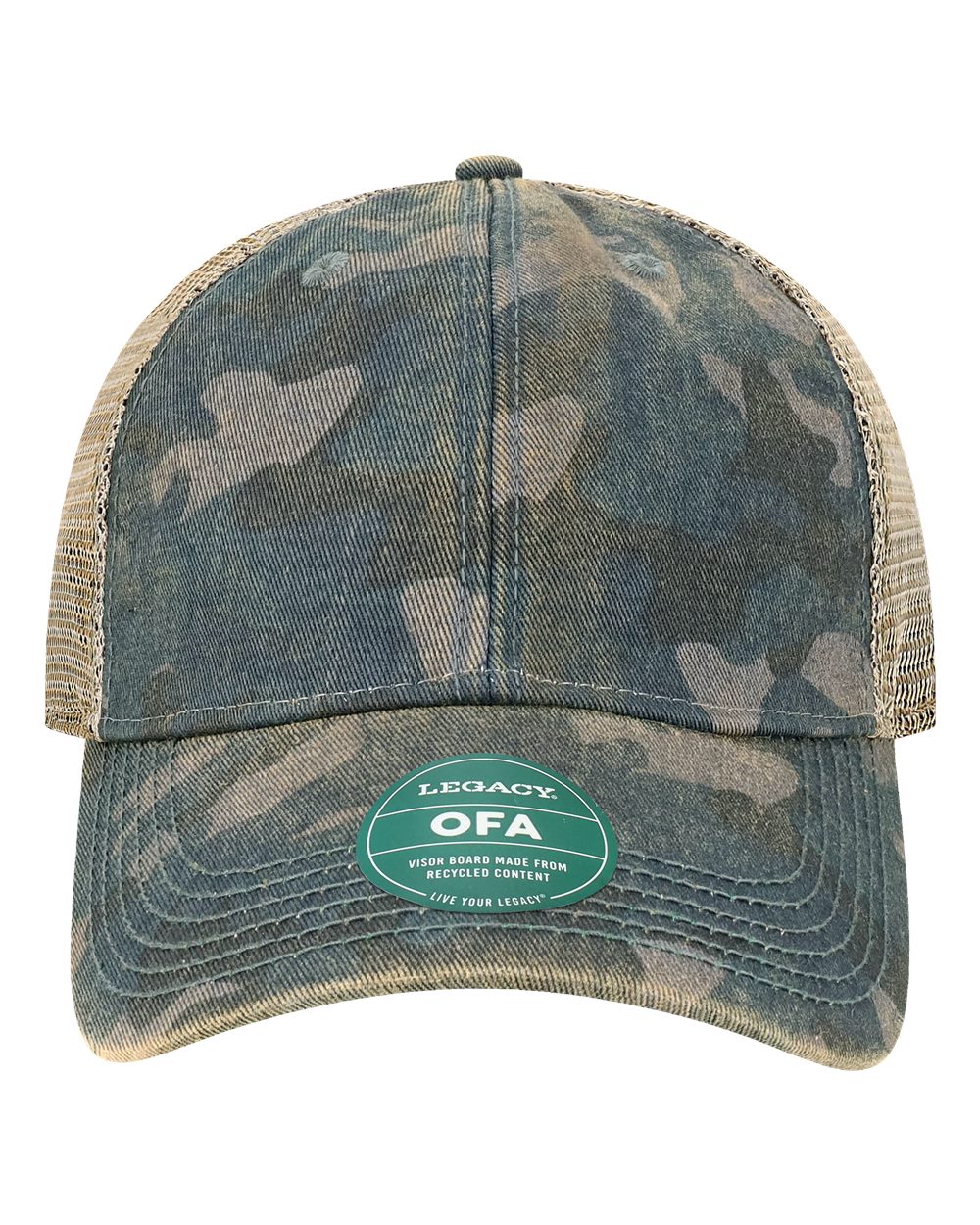 Front View of Navy Field Camo/ Java Old Favorite Trucker Cap - OFA