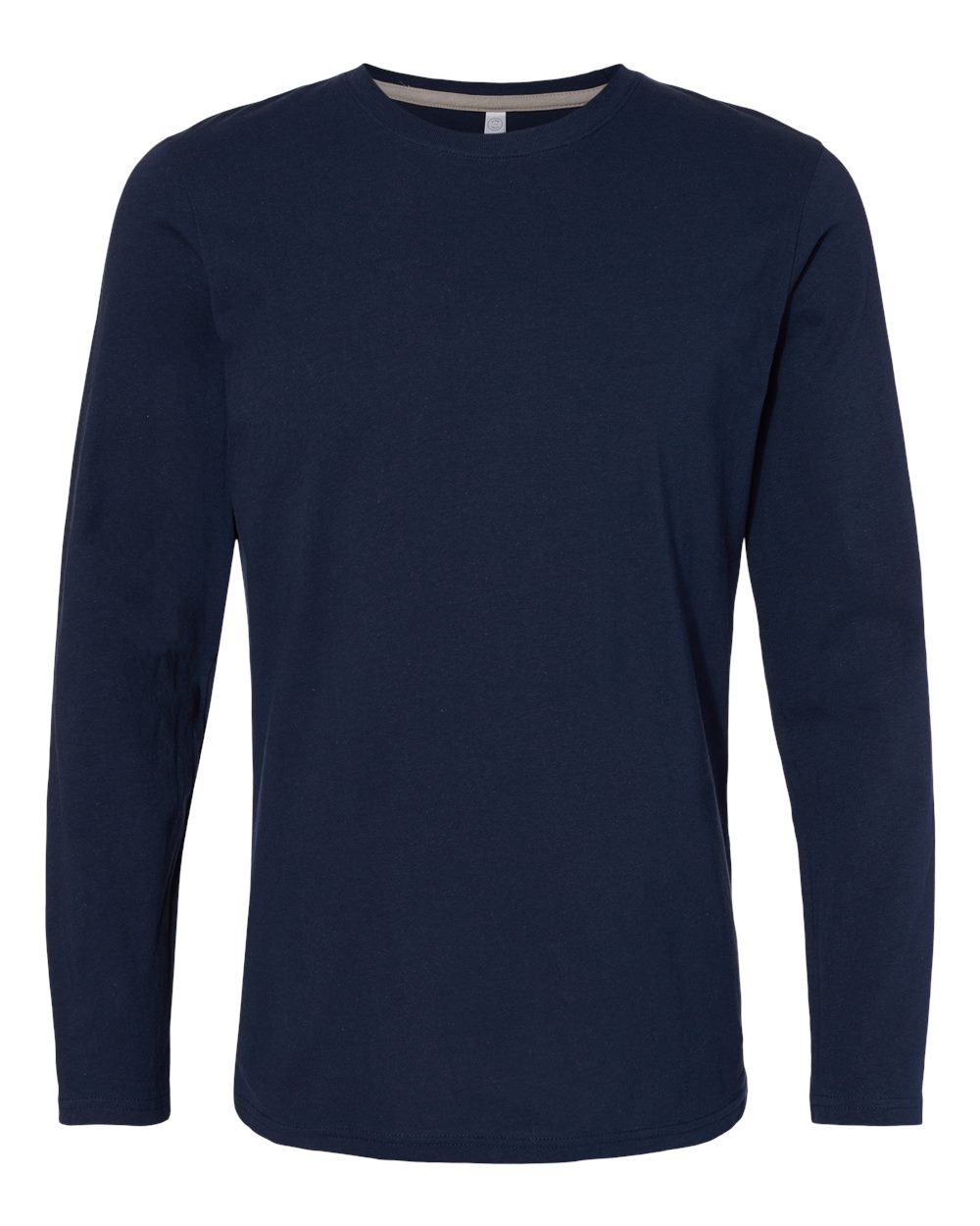 Front View of Navy Fine Jersey Long Sleeve Tee - 6918