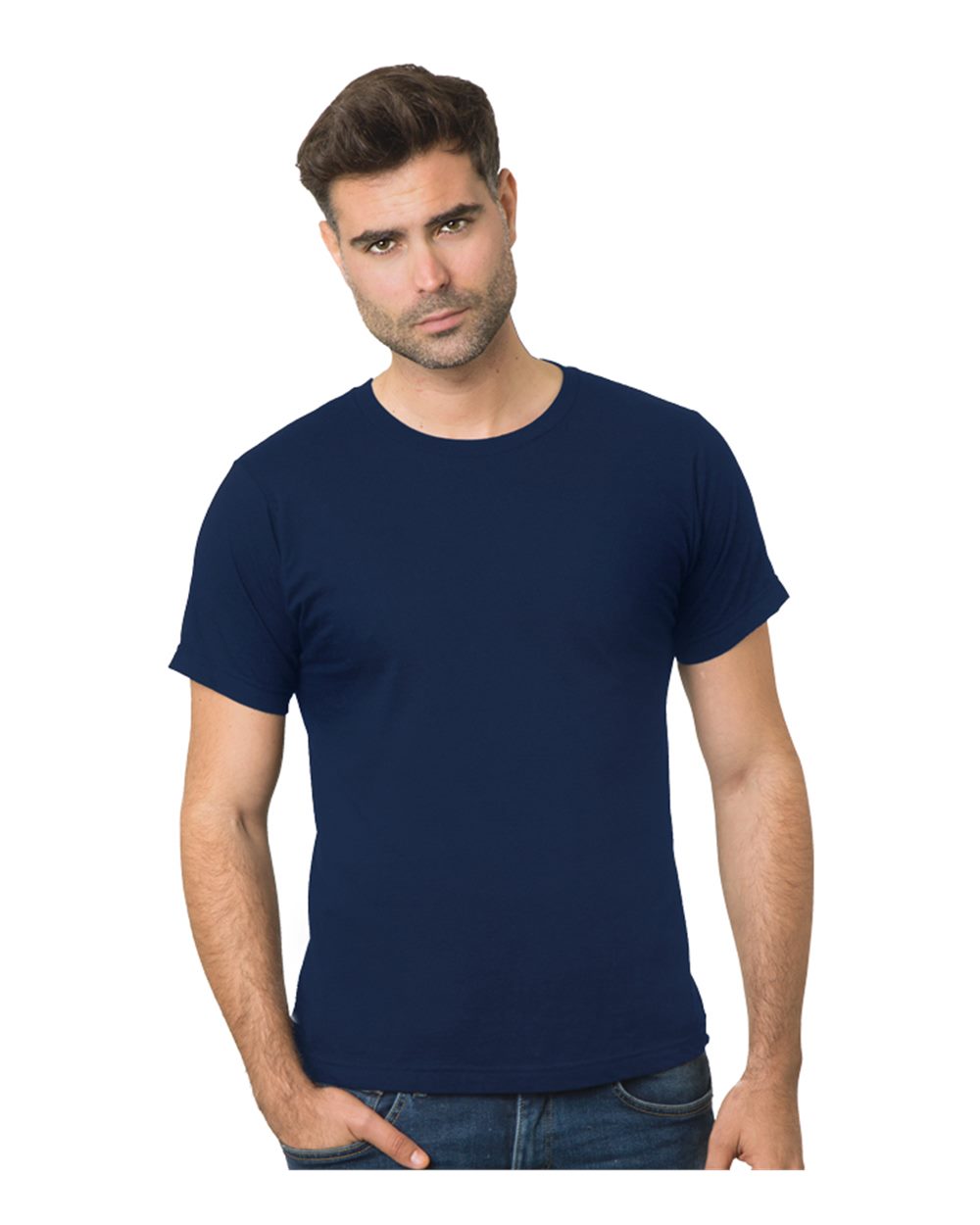 Front View of Navy Fine Jersey T-Shirt - 9500