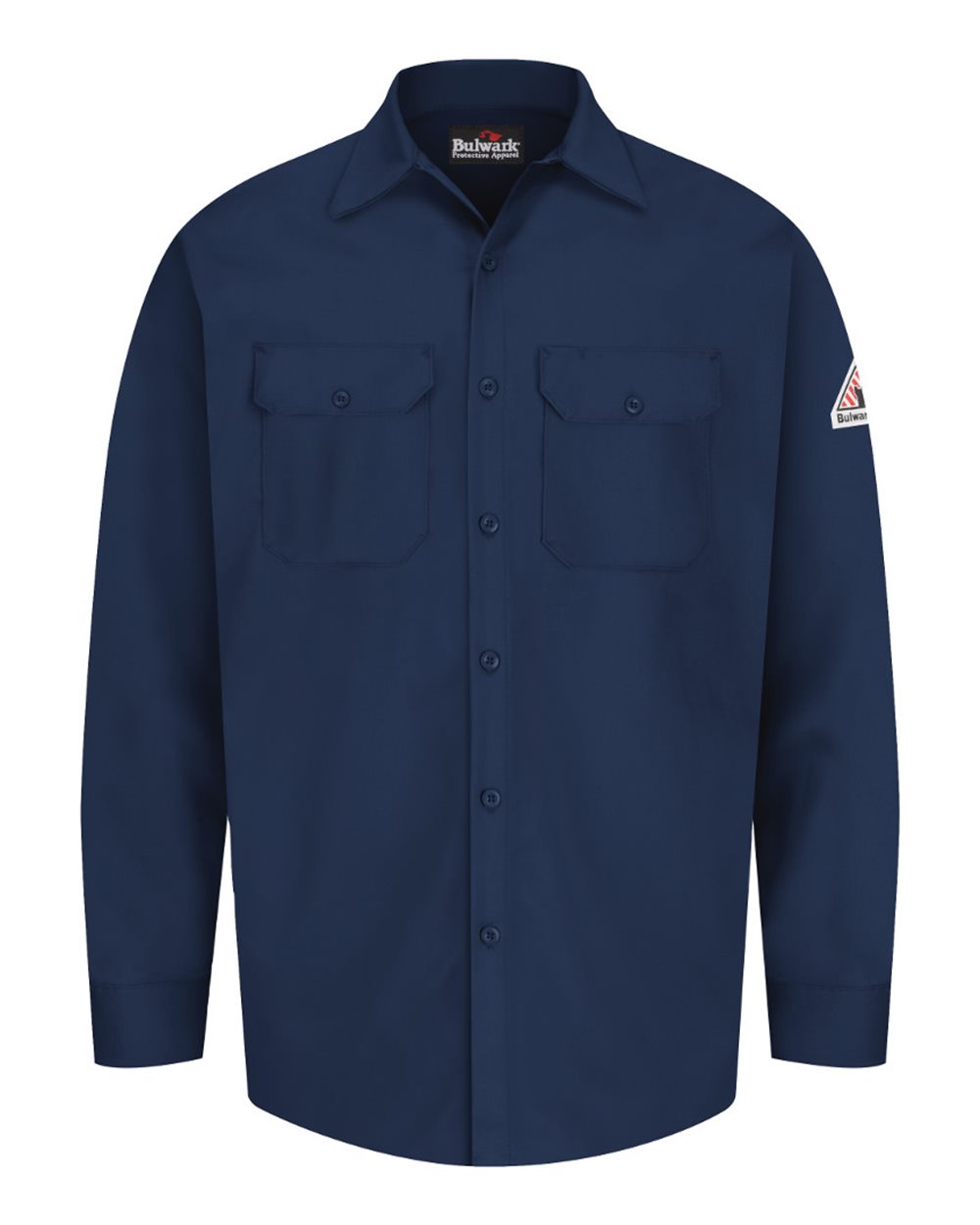 Front View of Navy Flame Resistant Excel Work Shirt - SEW2