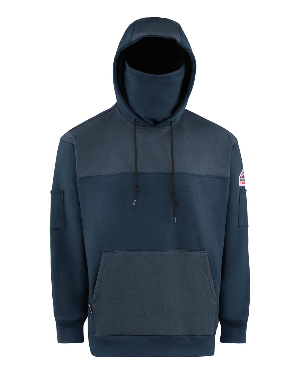 Front View of Navy Flame Resistant Fleece Hooded Sweatshirt - SMM4