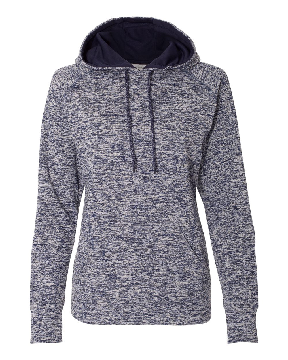 Front View of Navy Fleck/ Navy Women’s Cosmic Fleece Hooded Sweatshirt - 8616