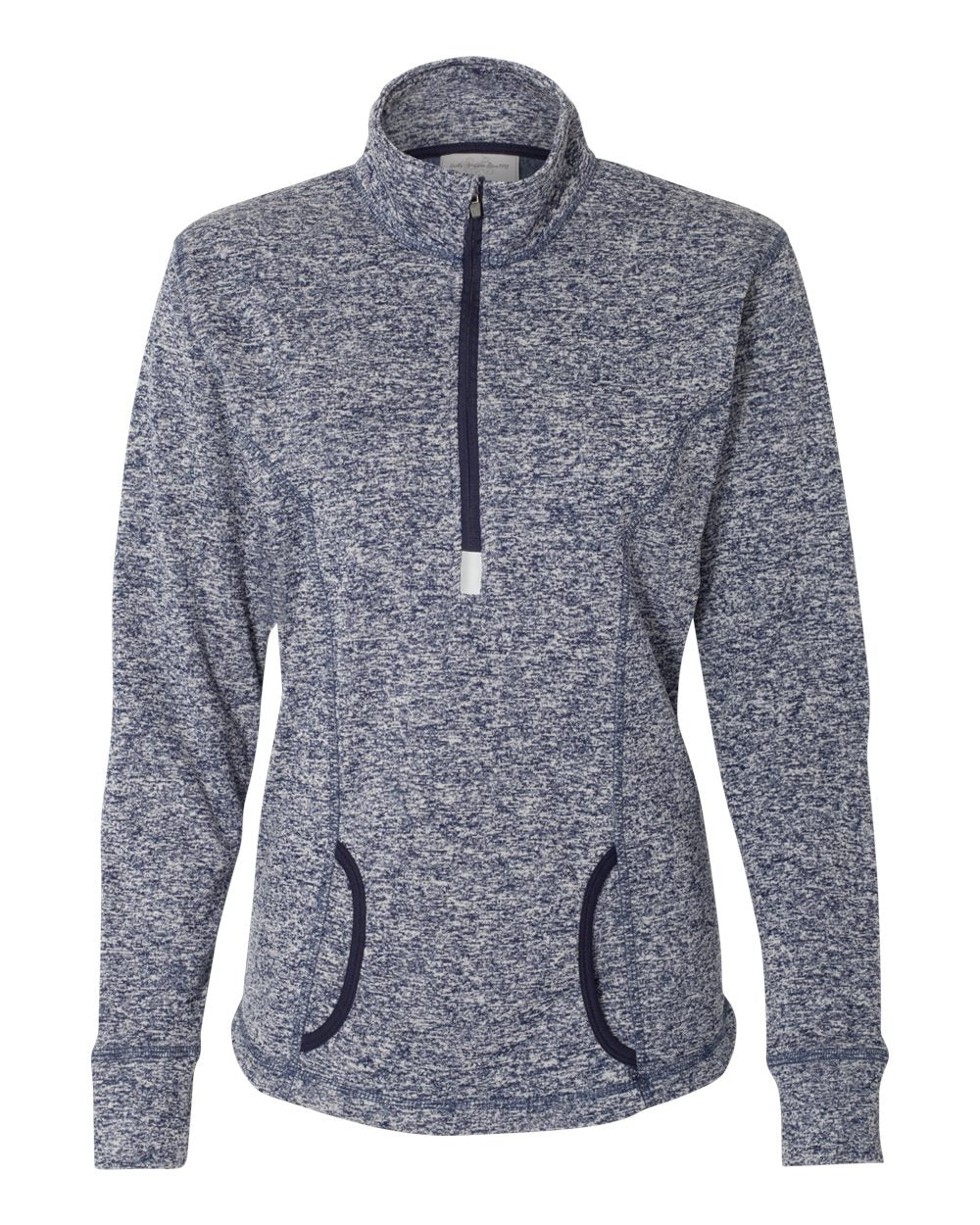 Front View of Navy Fleck/ Navy Women's Cosmic Fleece Quarter-Zip Pullover - 8617