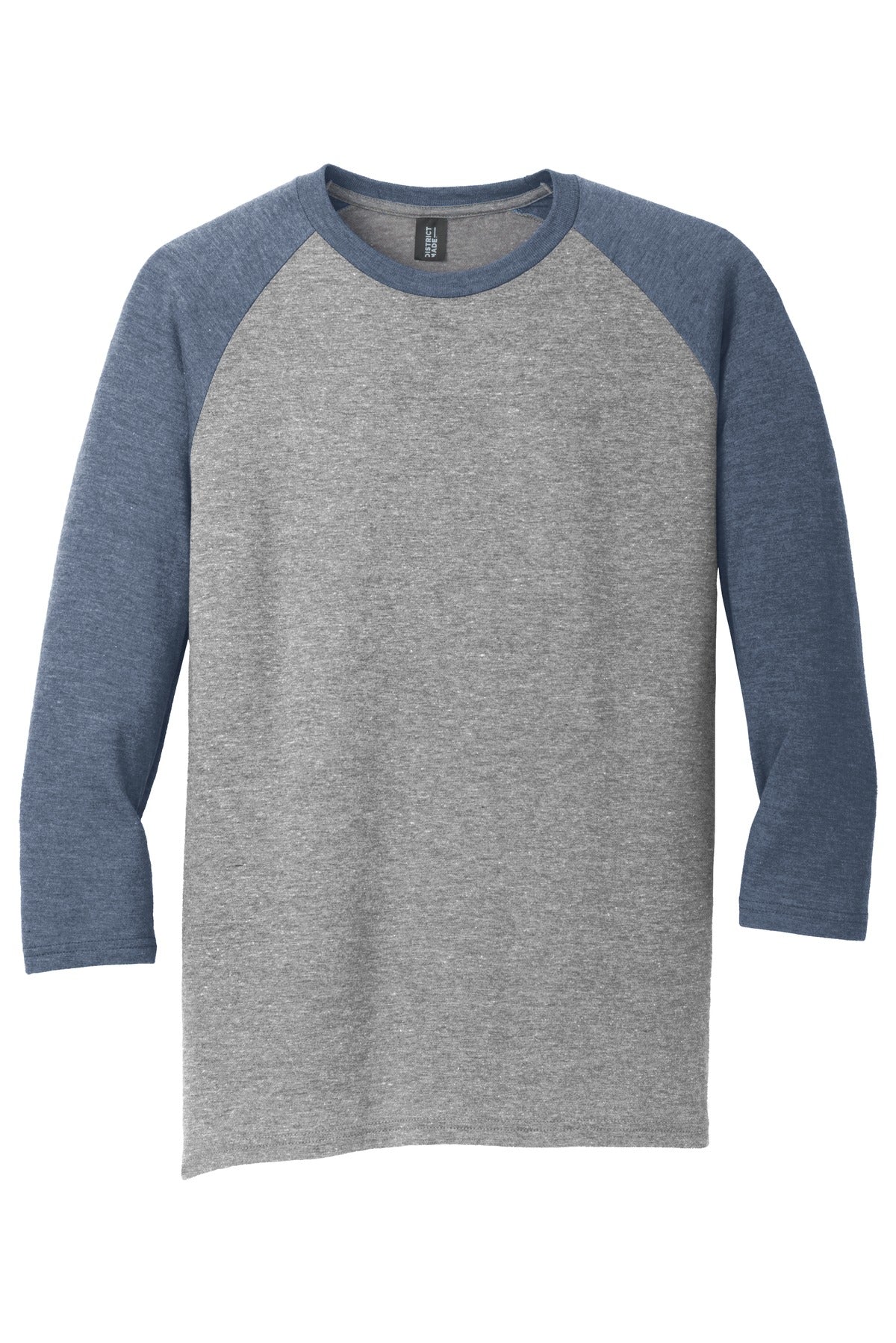 Front View of Navy Fr/Gry Fr District Perfect Tri 3/4-Sleeve Raglan. DM136