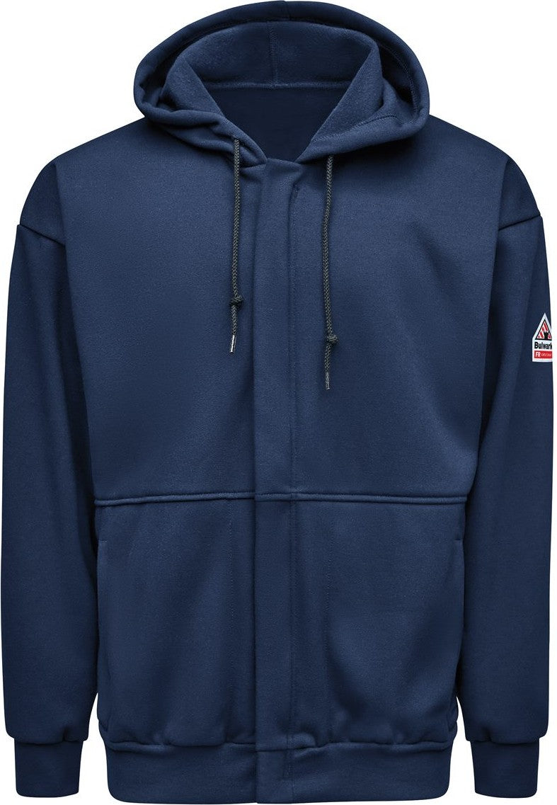 Front View of Navy Full-Zip Fleece Hooded Sweatshirt - SMZ8