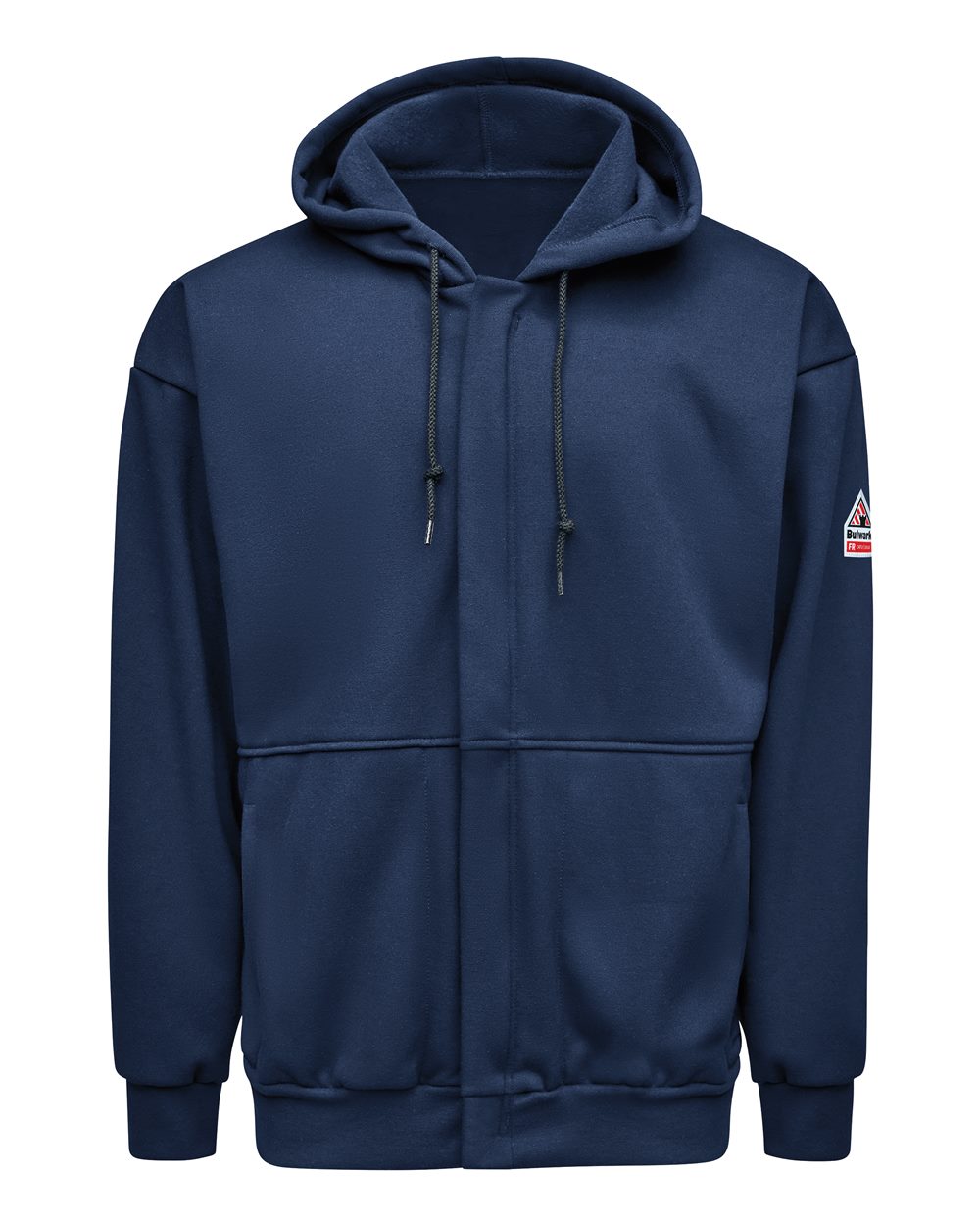 Front View of Navy Full-Zip Fleece Hooded Sweatshirt - Tall Sizes - SMZ8T
