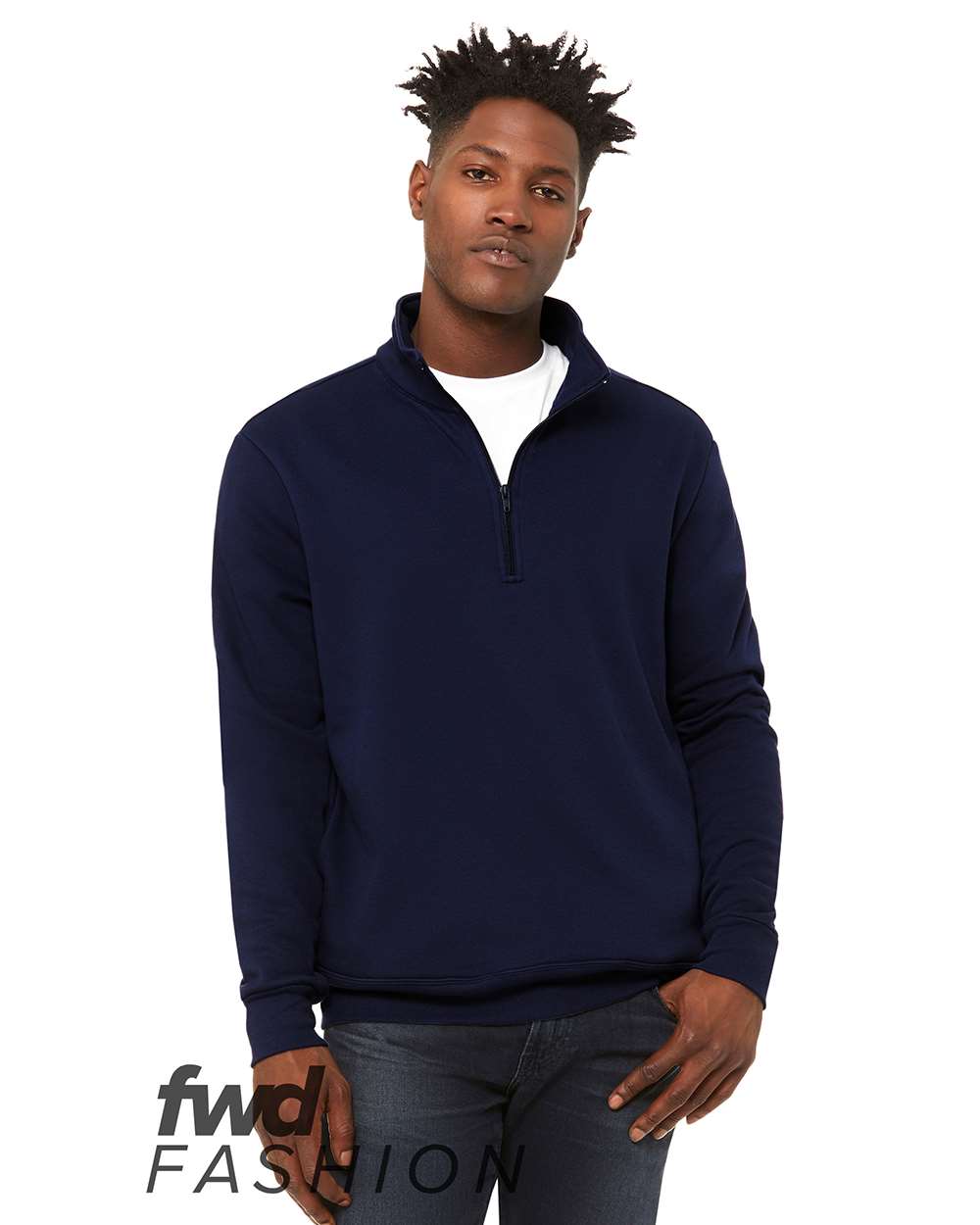Front View of Navy FWD Fashion Quarter-Zip Pullover Fleece - 3740